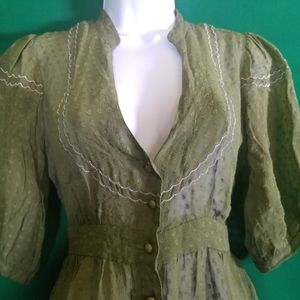 Green silk sheer top